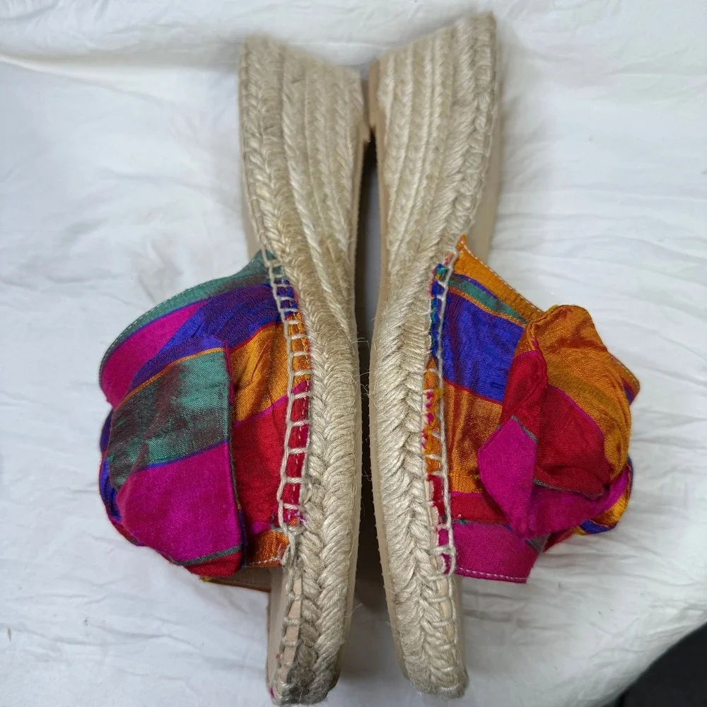 Carmen‎ Saiz Spain Silk Rainbow 9 Espadrille Wedge Sandals 40 Barbie carnival